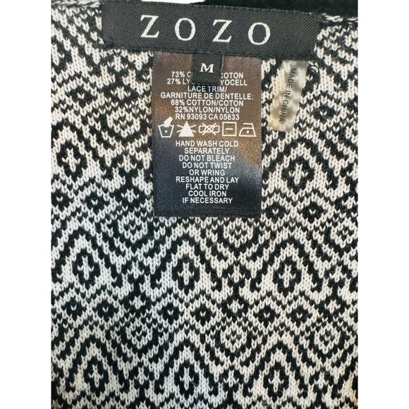 Zozo Medium Black Gray Black Lace Trimmed Knit Cardigan Tweed - Picture 2 of 9